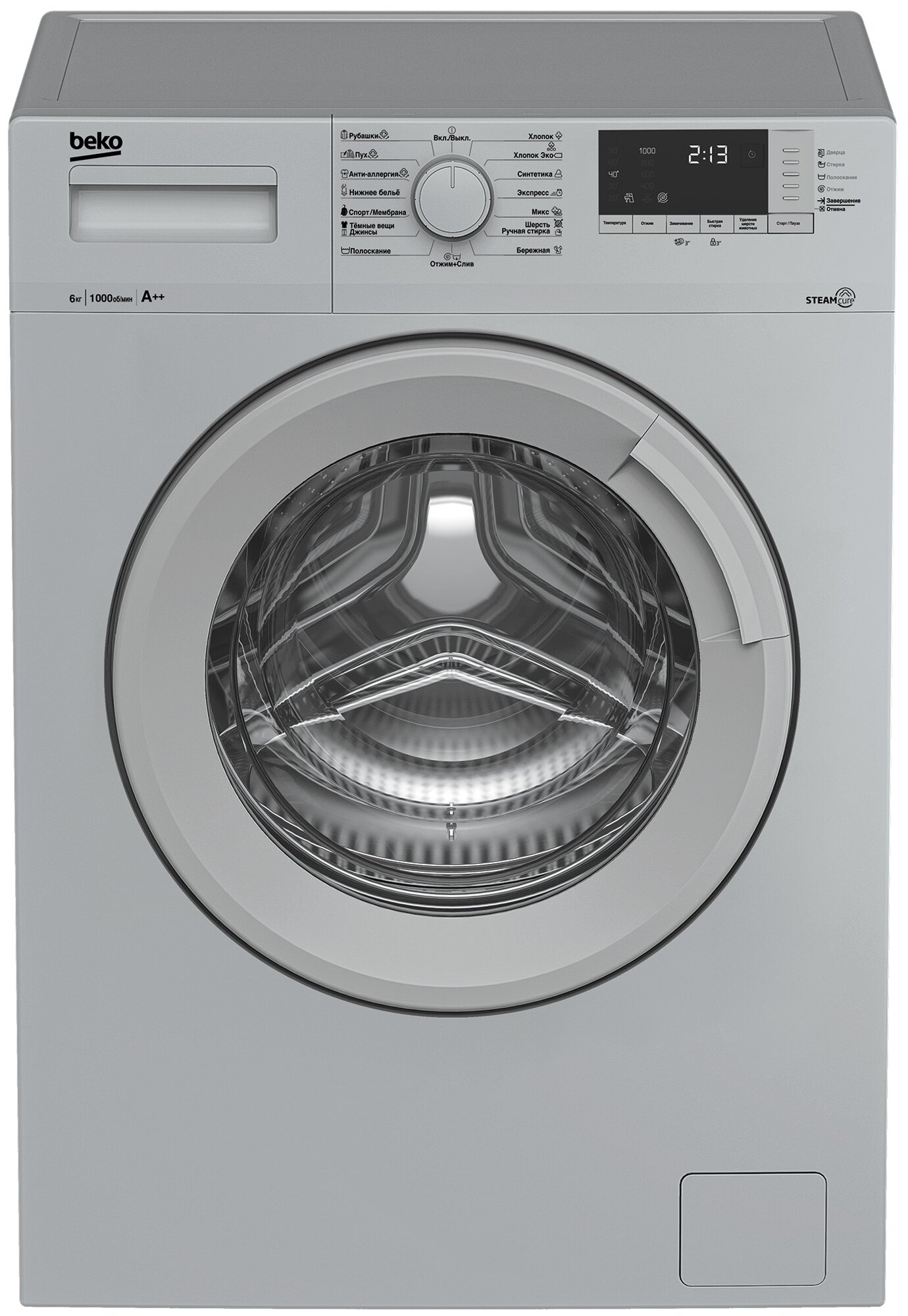 

Стиральная машина Beko SteamCure WSRE6512ZSS, 6кг, до 1000 об/мин, серебристый (WSRE6512ZSS), WSRE6512ZSS