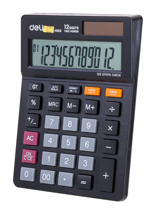 Калькулятор настольный DELI EM01320, 12-разрядный, однострочный экран, черный (1187623)