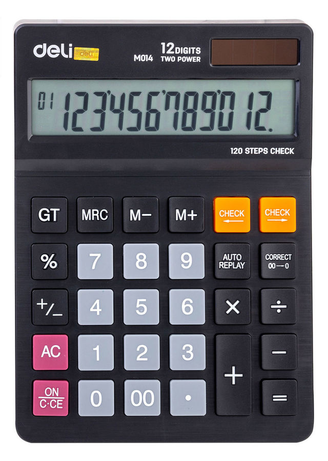 Калькулятор настольный DELI EM01420, 12-разрядный, однострочный экран, черный (1464684)