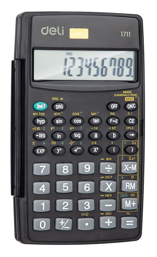 Калькулятор научный DELI E1711, 8+2-разрядный, кол-во функций:56, однострочный экран, черный (492335)