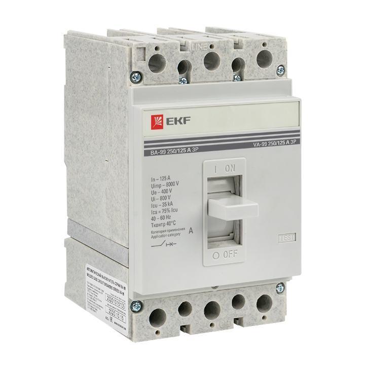 

Выключатель автоматический EKF mccb99-250-125 трехполюсный (3P/3П) 125А 35kA (mccb99-250-125), mccb99-250-125