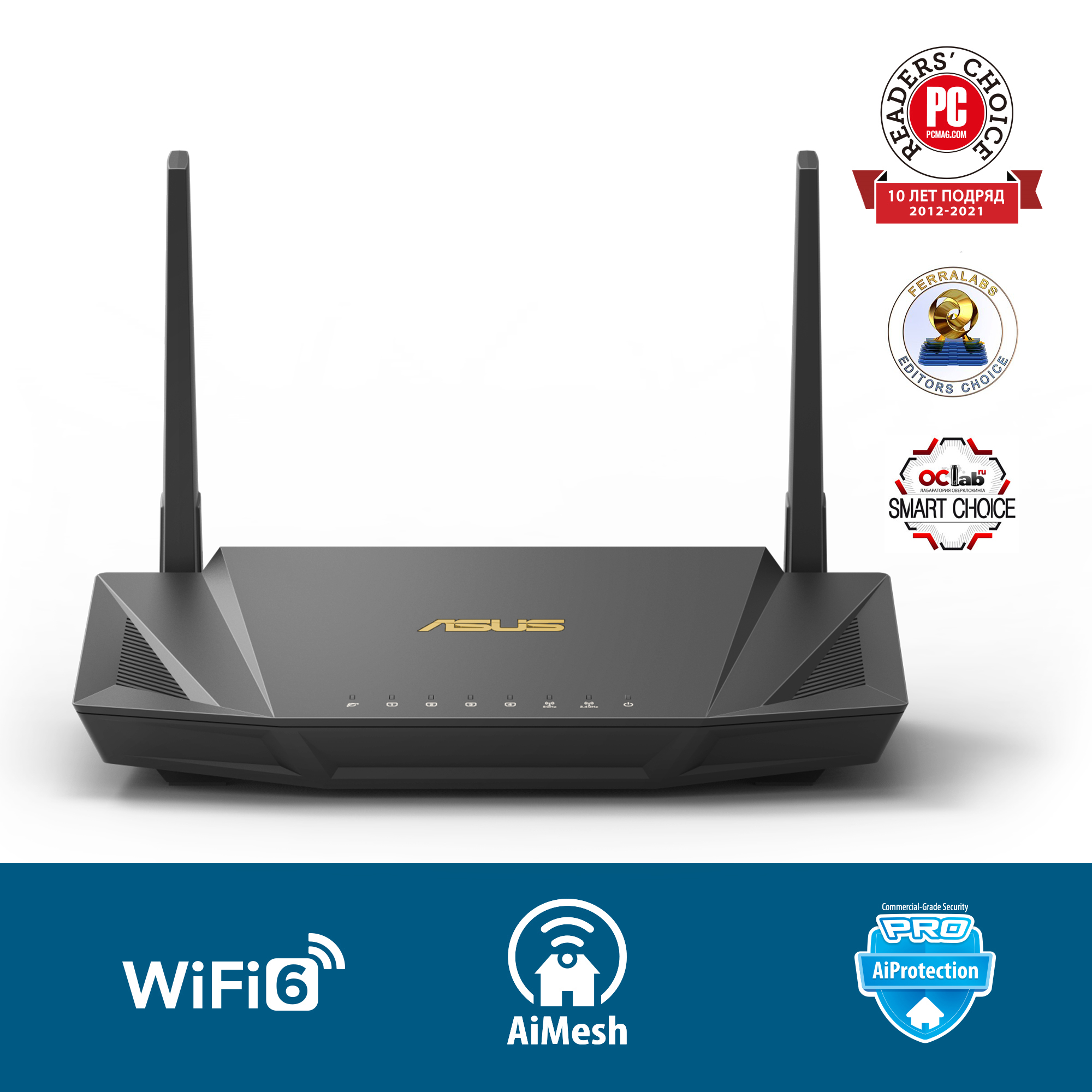 

Wi-Fi роутер ASUS RT-AX56U, 802.11a/b/g/n/ac/ax, 2.4 / 5 ГГц, до 1.78 Гбит/с, LAN 4x1 Гбит/с, WAN 1x1 Гбит/с, внешних антенн: 2, 1шт.xUSB 2.0, 1шт.xUSB 3.0 (90IG05B0-BO3H00), RT-AX56U