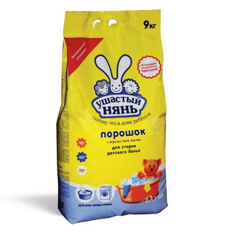 

Стиральный порошок УШАСТЫЙ НЯНЬ, для всех типов белья, 9кг, универсальный (01016)
