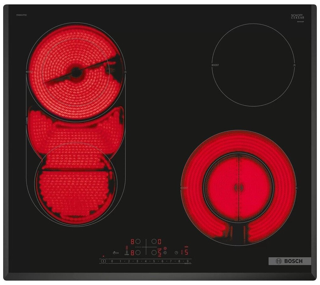 

Электрическая варочная панель Bosch PKN651FP2E, 4 конфорки, черный (PKN651FP2E), Черная, PKN651FP2E