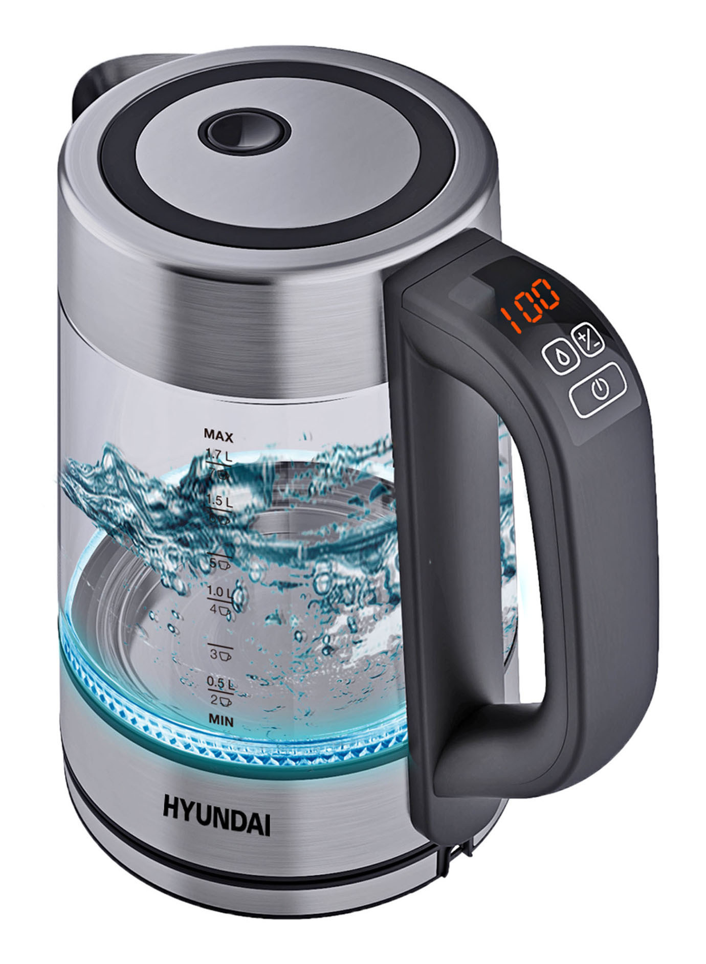 

Чайник Hyundai HYK-G4600 1.7л. 2200Вт, стекло/пластик, прозрачный/серебристый/черный, HYK-G4600