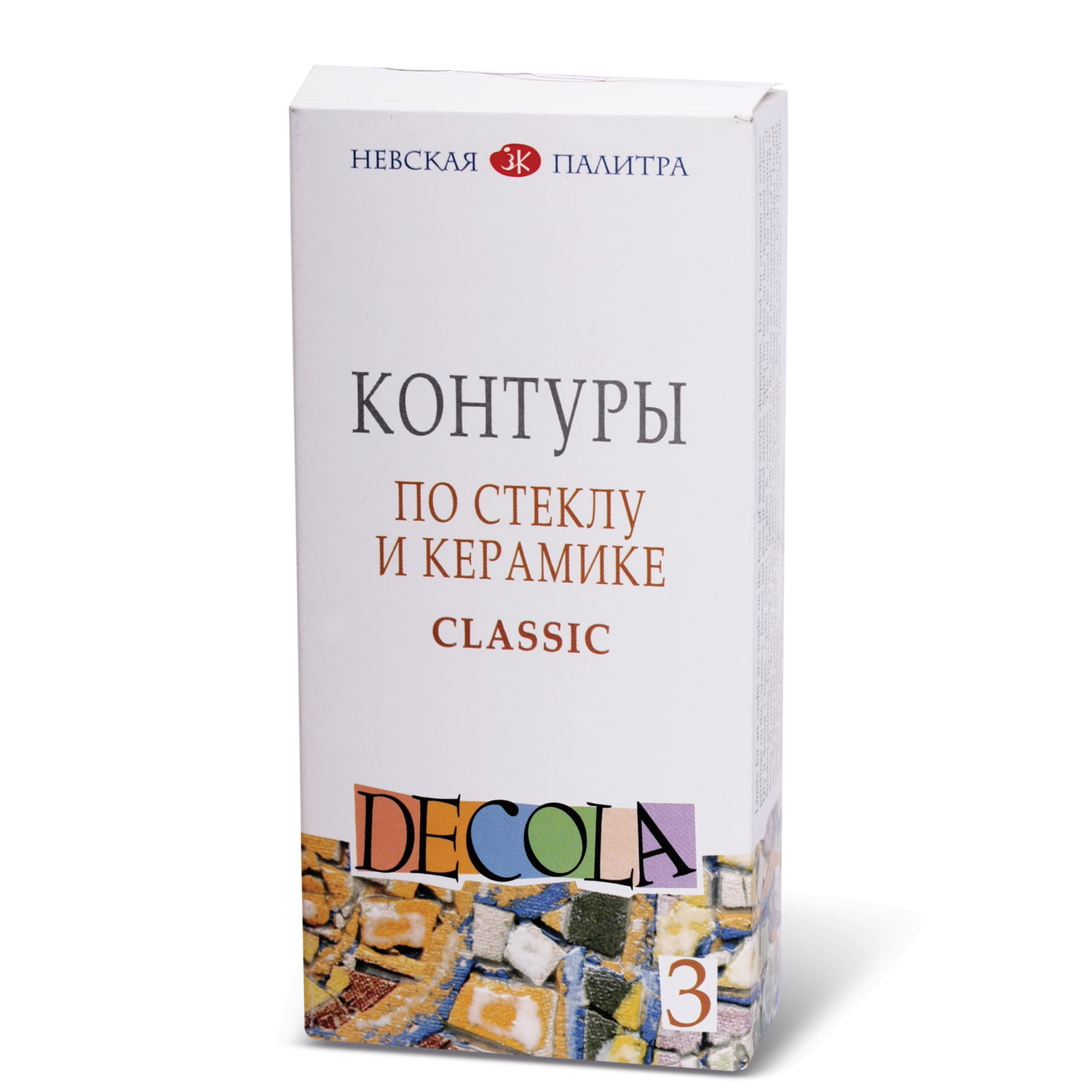 

Краски контур 1 шт./3 цветов, белый, серый, черный, 18 мл, туба, по стеклу и керамике, Невская палитра Декола 5341375 (190392), 5341375