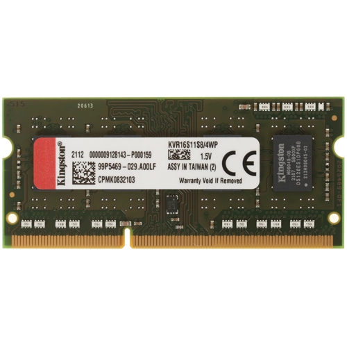 

Память DDR3 SODIMM 4Gb, 1600MHz, CL11, 1.5 В, Kingston, ValueRAM (KVR16S11S8/4WP), KVR16S11S8/4WP