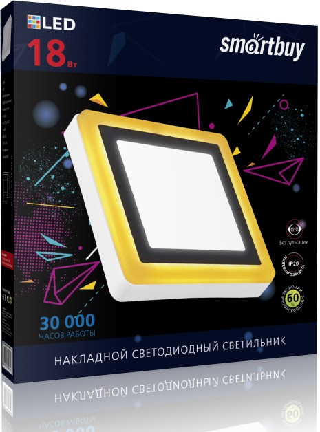 

Светильник потолочный светодиодный DLB , 18Вт, 6500K, 1440лм, встраиваемый/накладной, IP20, SMARTBUY (SBLSq1-DLB-18-65K-O), DLB