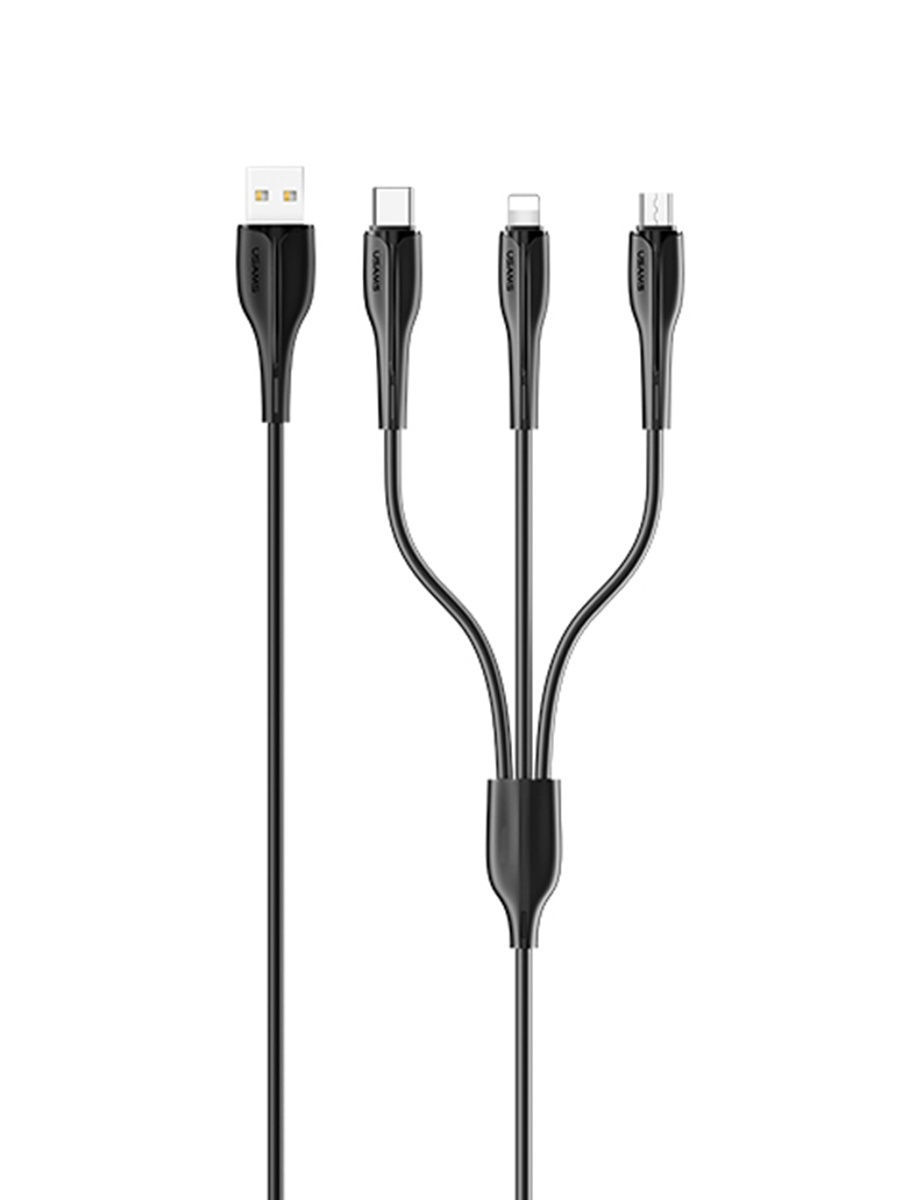 

Кабель USB 2.0(Am)-Micro USB 2.0(BM)/USB 2.0 Type-C(M)/Lightning 8-pin(M), 2.1A, 1м, черный USAMS U38 US-SJ374, US-SJ374