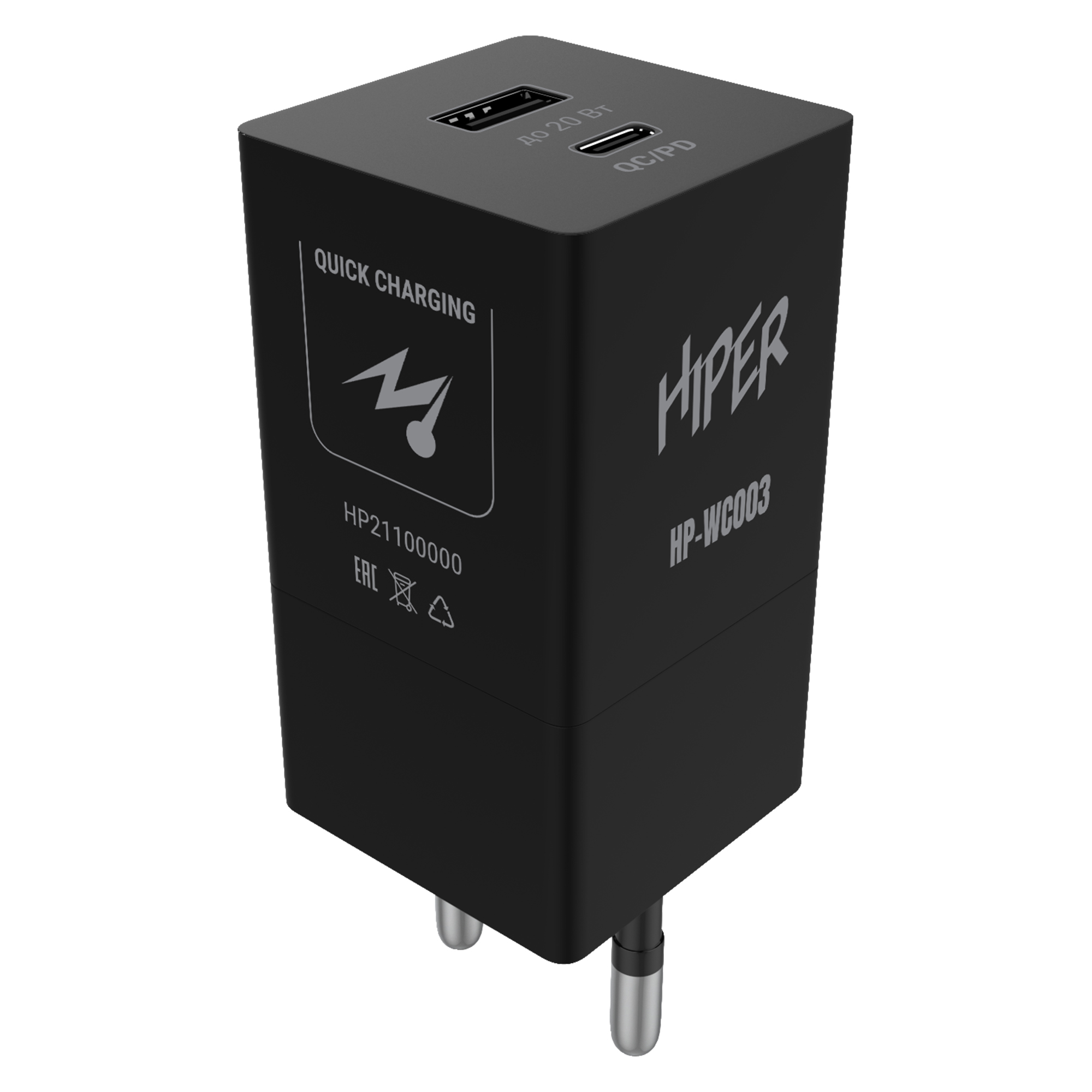 Сетевое зарядное устройство HIPER HP-WC003 20W, 1USB, USB type-C, Quick Charge, PD, 3A, черный