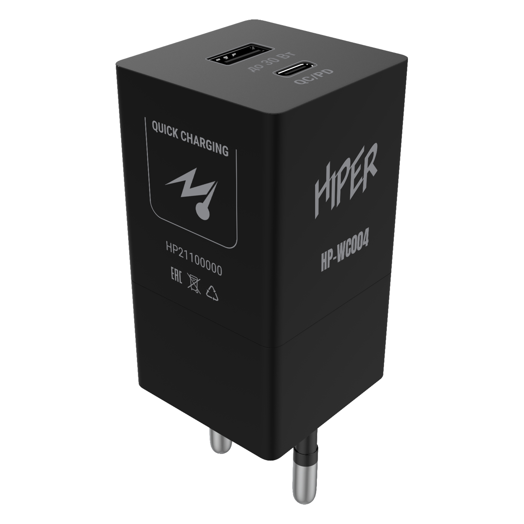 Сетевое зарядное устройство HIPER HP-WC004, PD 30 Вт, 3А, черный