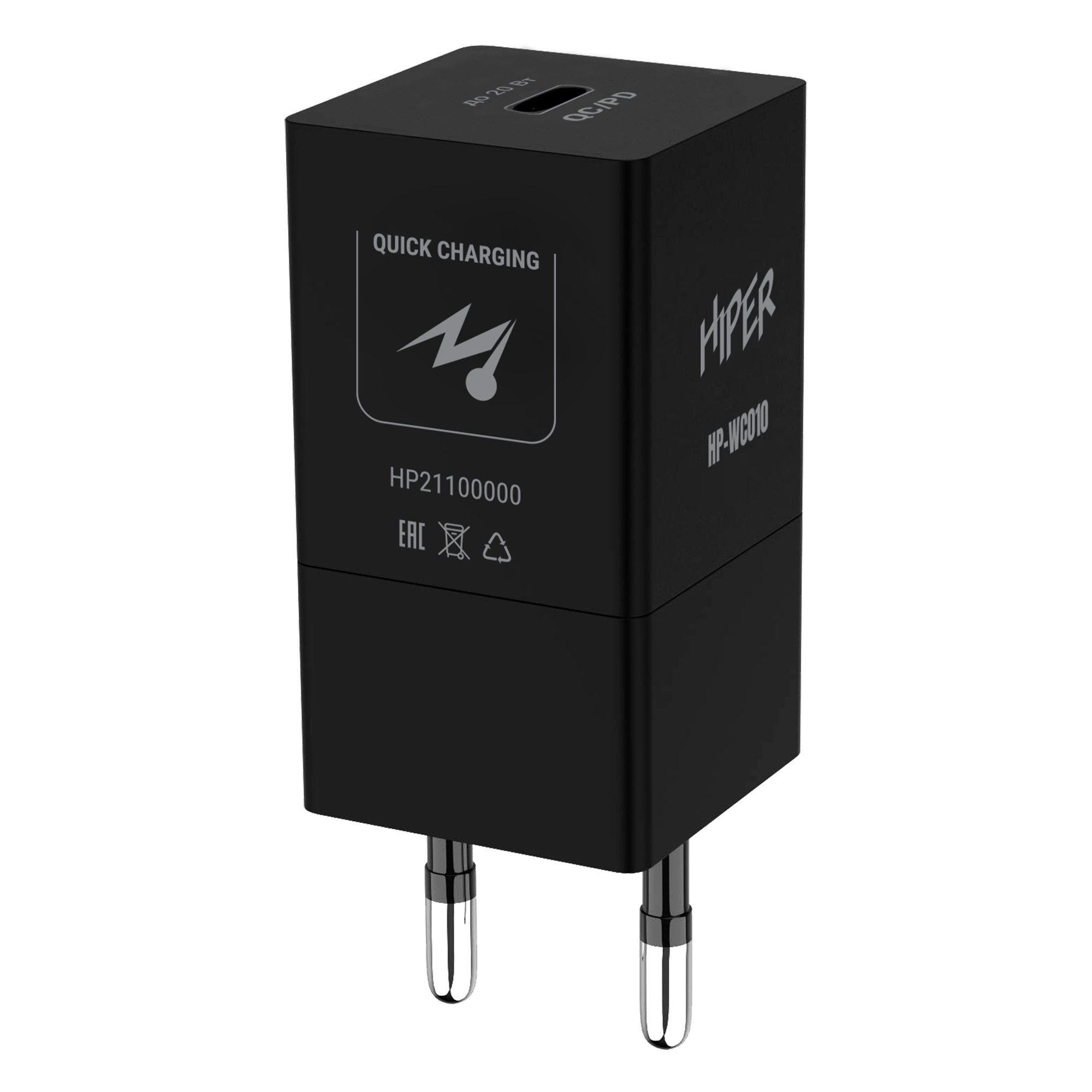 

Сетевое зарядное устройство HIPER HP-WC010 20W, USB type-C, Quick Charge, PD, 3A, черный, HP-WC010