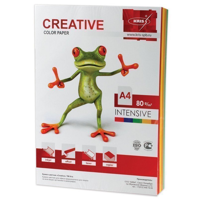 

Бумага A4 80 г/м² 100 листов, радуга интенсив (5цветов) Creative COLOR БИPR-100R (976046), БИPR-100R