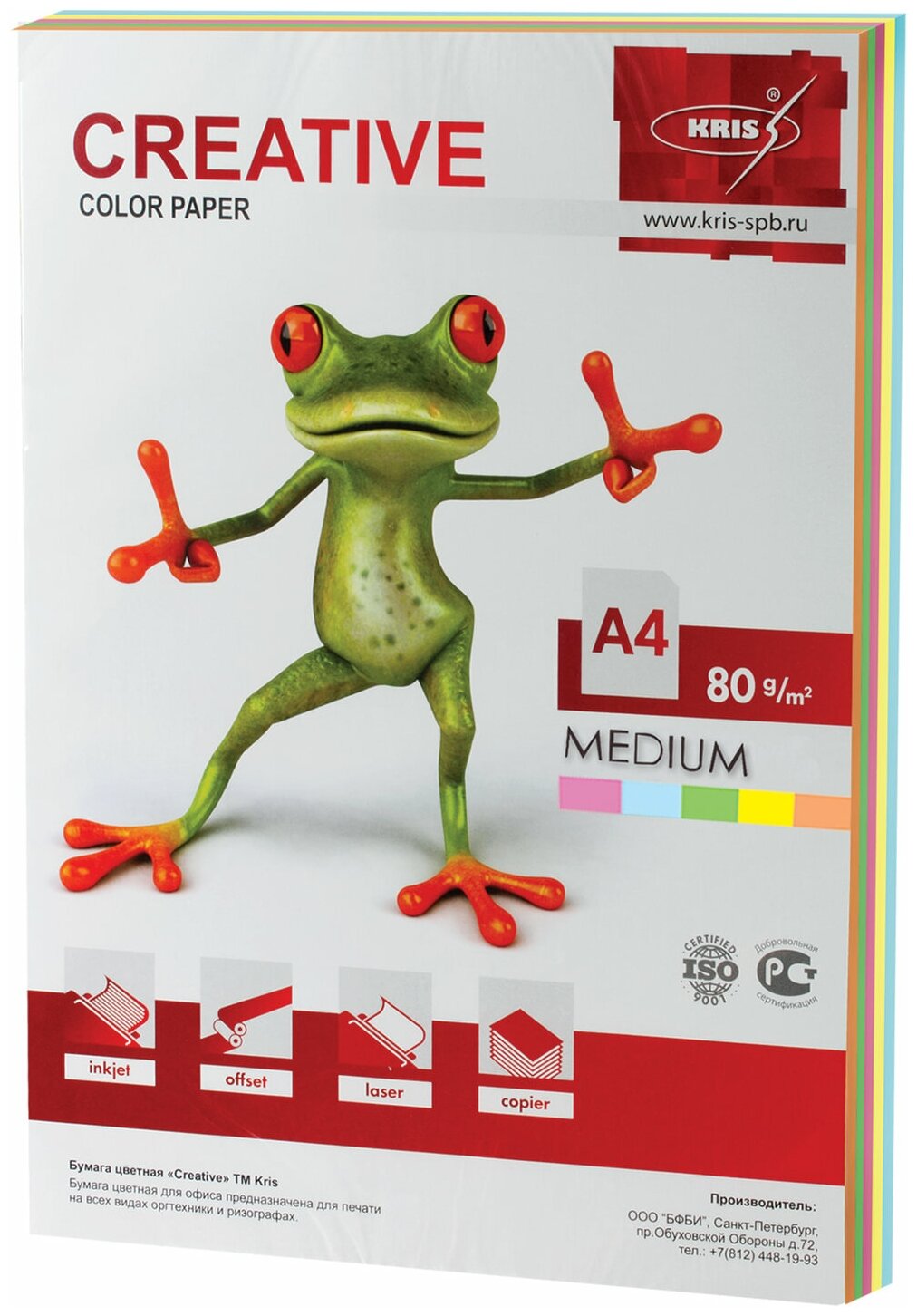 Бумага A4 80 г/м² 100 листов, радуга медиум (5цветов) Creative COLOR БОPR-100R (976021)