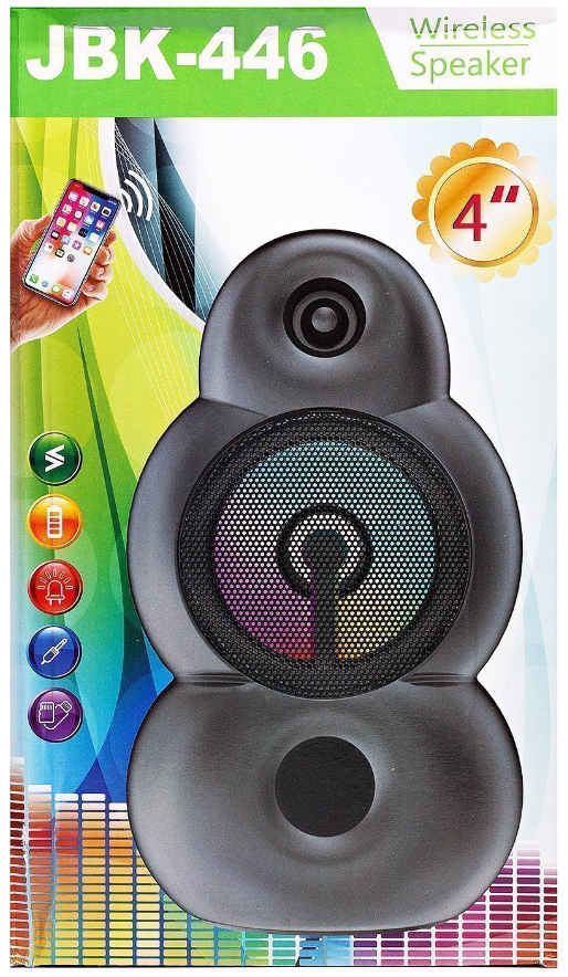 

Акустика портативная JBK-446, AUX, USB, microSD, Bluetooth, подсветка, черный, JBK-446