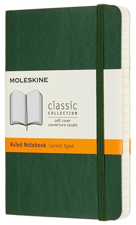 

Блокнот Moleskine CLASSIC SOFT, 90x140мм, линейка, 96 листов, зеленый (QP611K15)