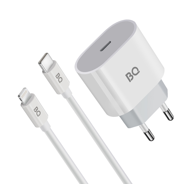 Сетевое зарядное устройство BQ 20W1A02 20W, USB type-C, PD, белый, USB Type-C - Lighting 8-pin