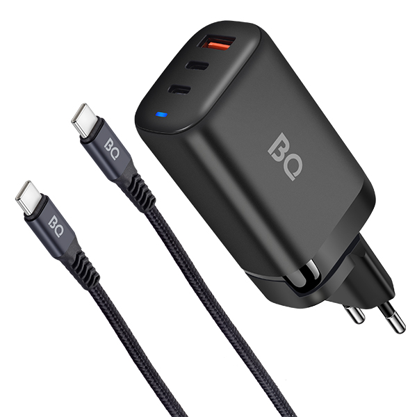 Сетевое зарядное устройство BQ 65W3A01 65W, USB, 2xUSB type-C, Quick Charge, PD, черный, USB Type-C - USB Type-C