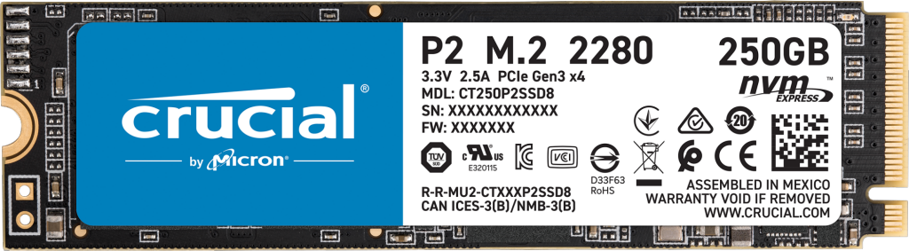 

Твердотельный накопитель (SSD) Crucial 250Gb P2, 2280, M.2, NVMe ( CT250P2SSD8T)