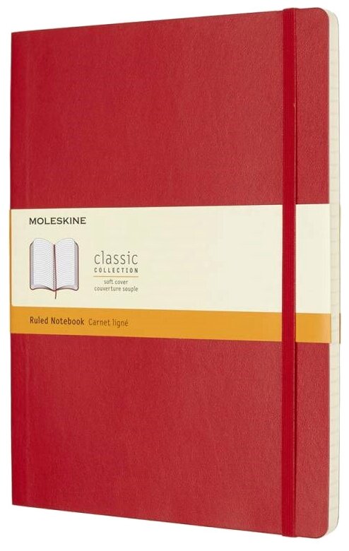 

Блокнот Moleskine CLASSIC SOFT, 190х250мм, линейка, 96 листов, красный (QP621F2)