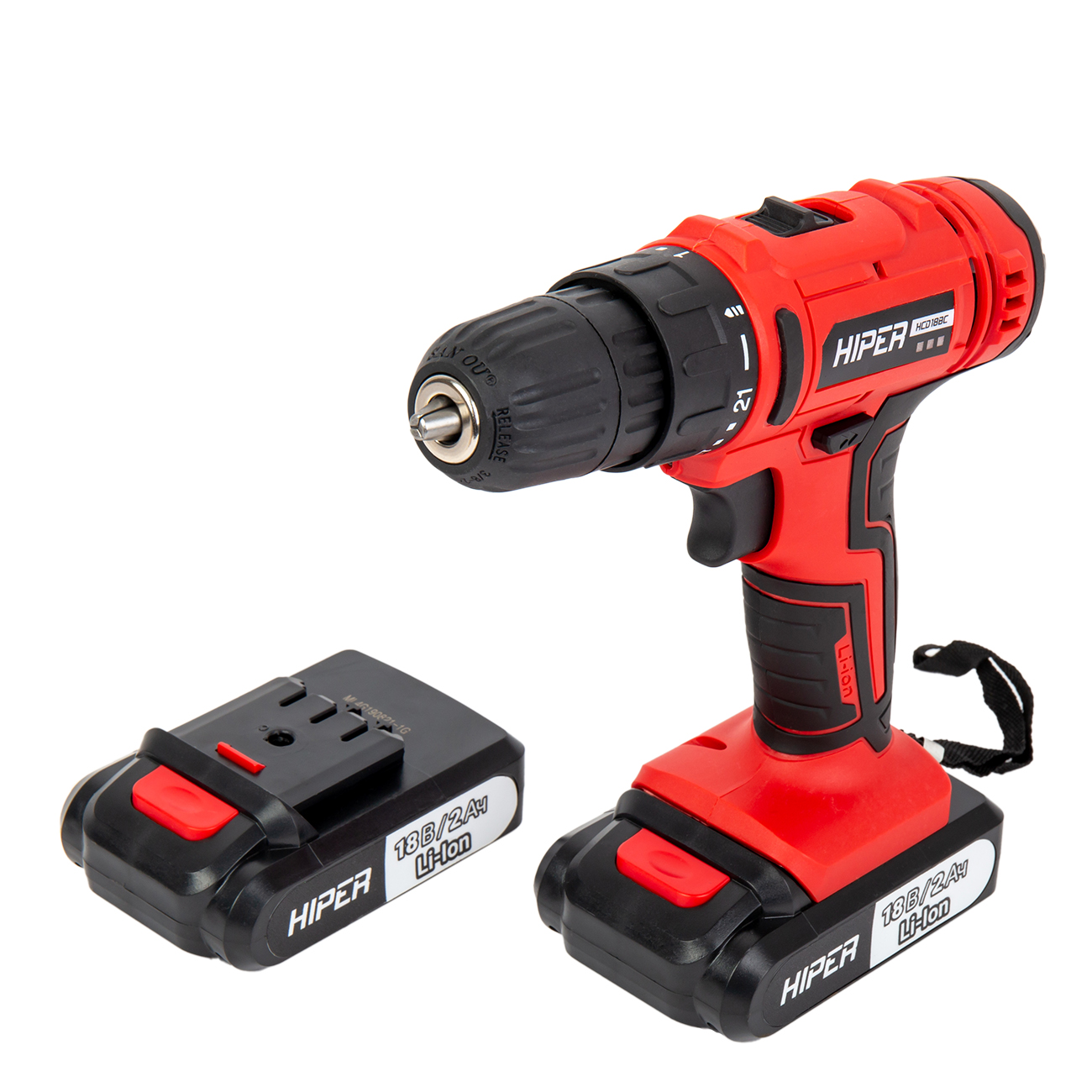 

Дрель-шуруповерт Hiper HCD18BC, аккумуляторный, 35 нм, 1350 об/мин, 18V, 2 А·ч, Li-Ion, два акб, быстрозажимной патрон, кейс, HCD18BC