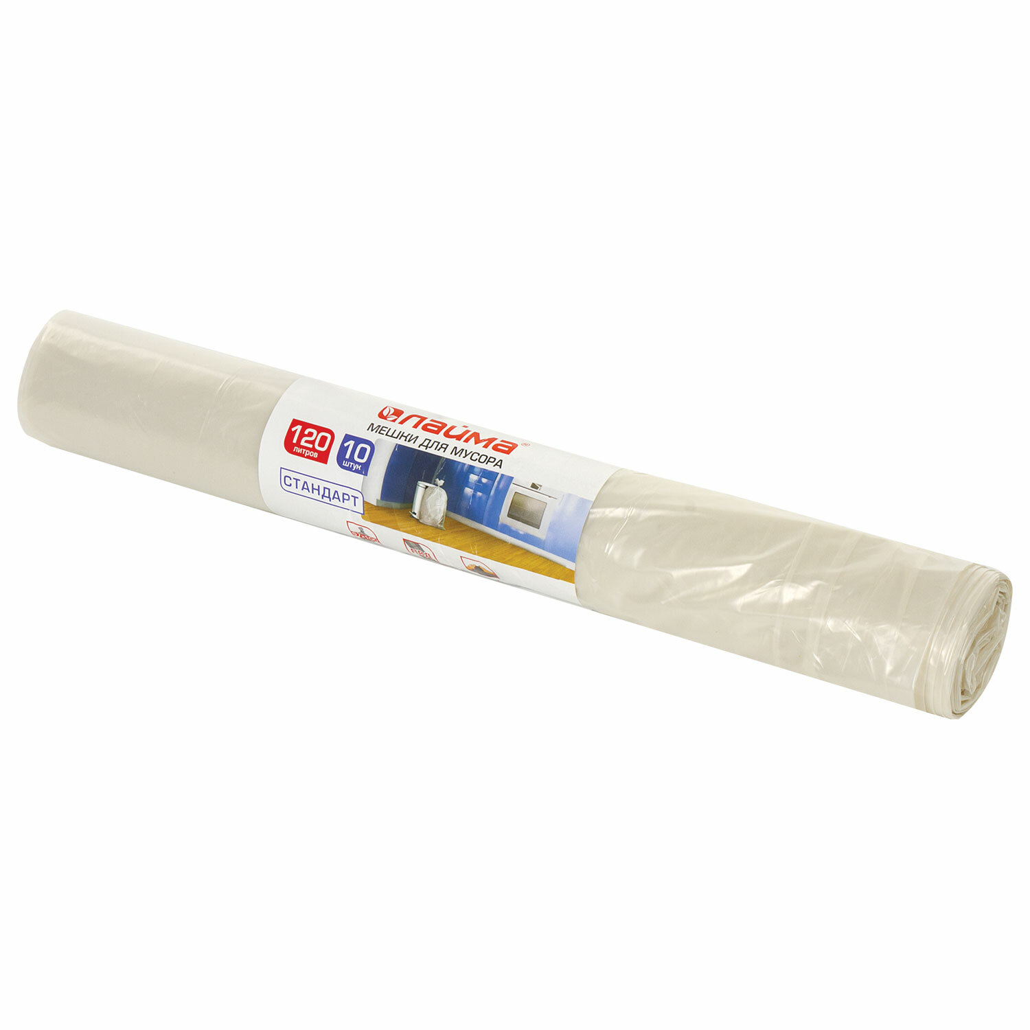 

Мешки для мусора LAIMA 120л, 10шт., прозрачный (605540), 0