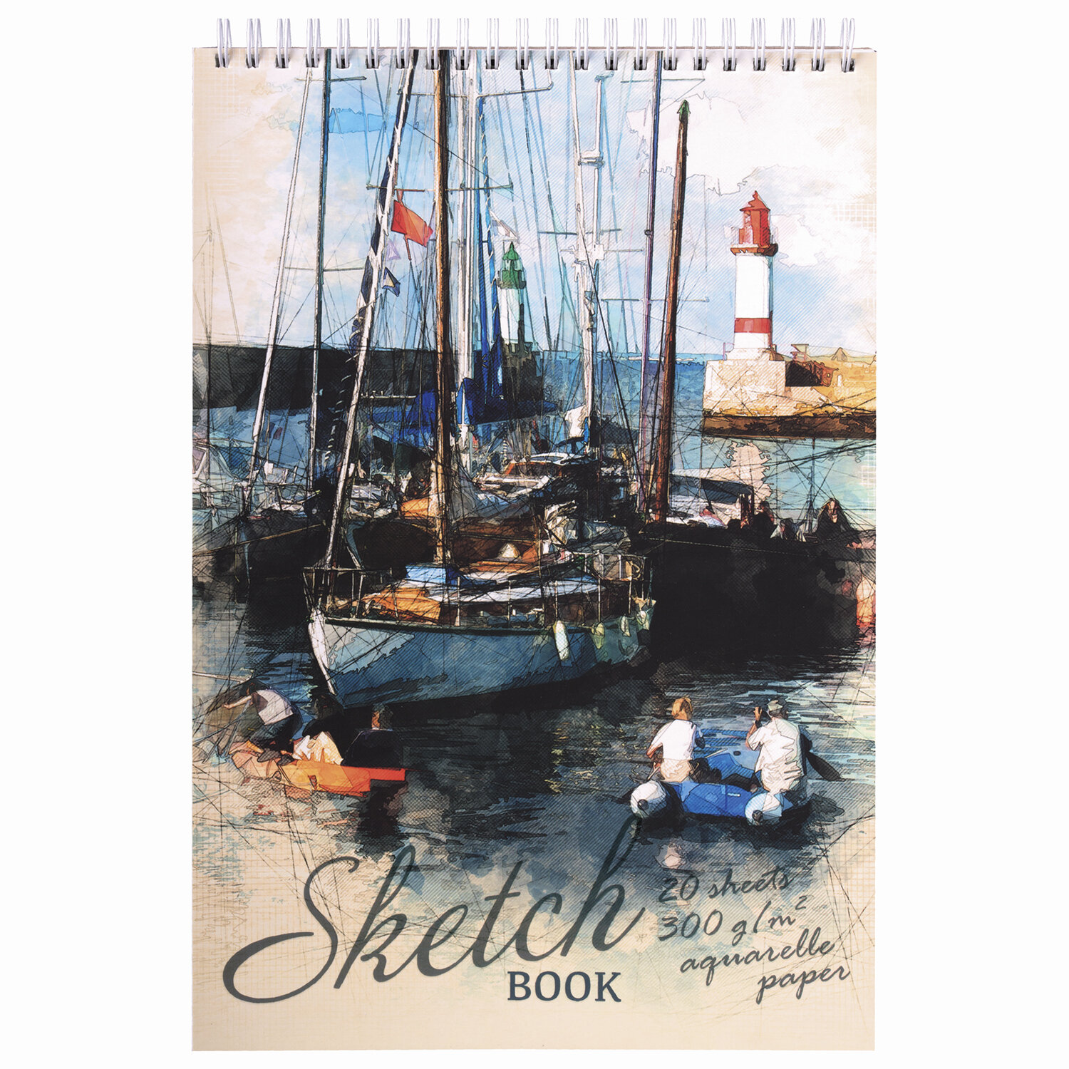 

Блокнот для рисования 20 листов, 195x300, 300г/м², гребень, белый, ПЗБМ У причала (97330), У причала