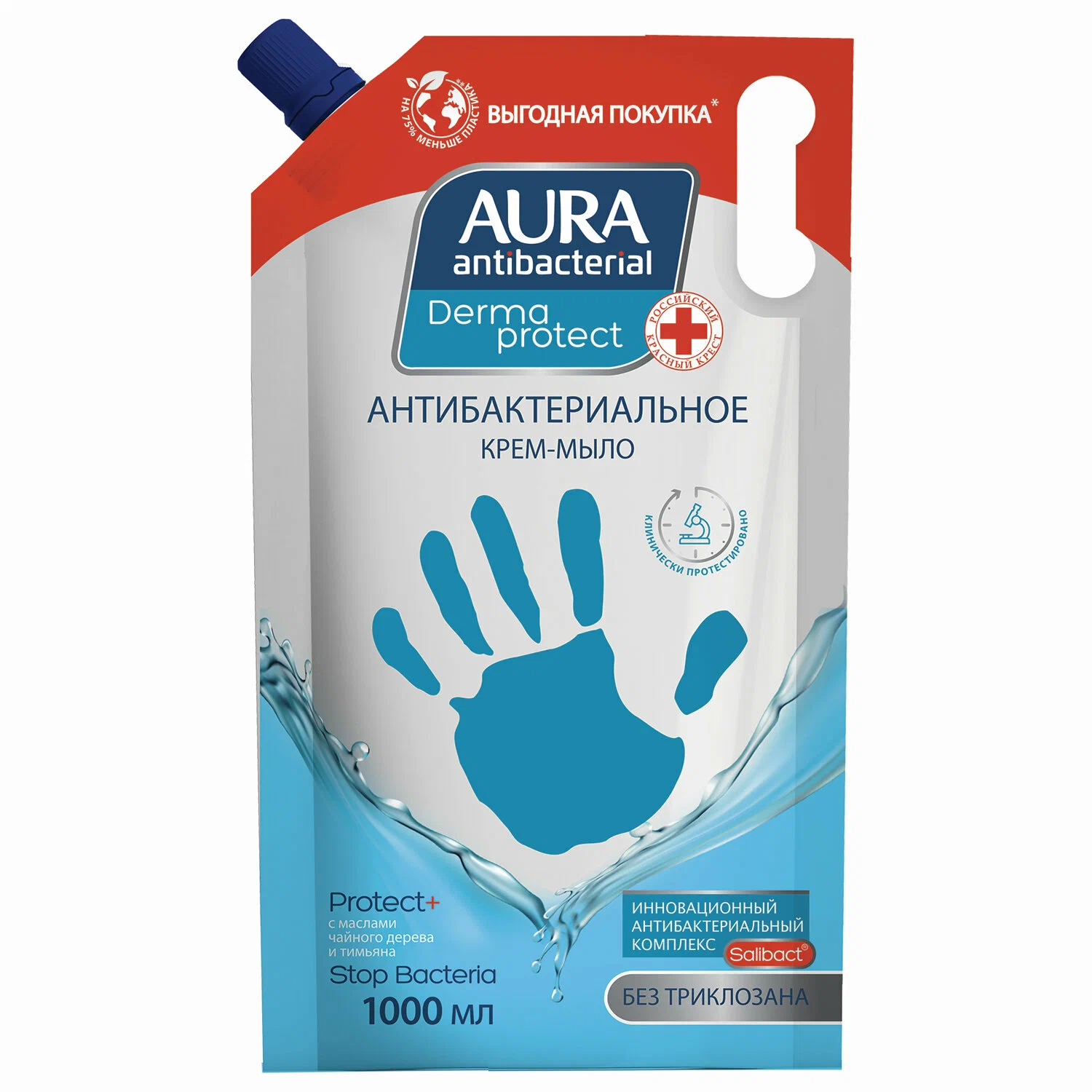 Крем-мыло AURA DERMA PROTECT Чайное дерево и тимьян, антибактериальное, 1л, 1кг, 1шт. (10363) - фото 1