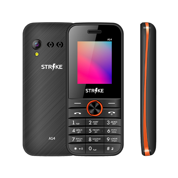 

Мобильный телефон Strike A14, 1.77" 160x128 TFT, 32Mb RAM, 32Mb, BT, 1xCam, 2-Sim, 600 мА·ч, micro-USB, черный/оранжевый, A14