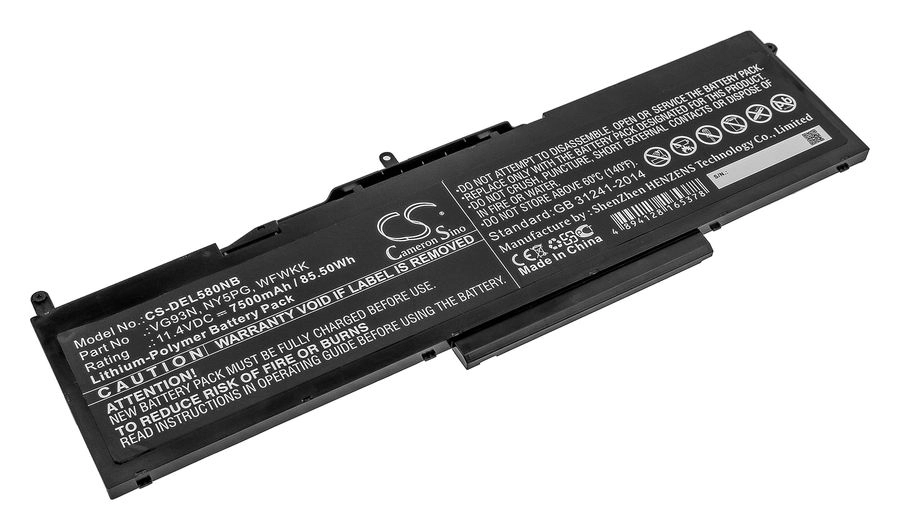 Аккумуляторная батарея CameronSino CS-DEL580NB для Dell Latitude 5580, Precision 15 3520, Latitude 5591, Precision 3520, Precision 3530, 11.4V, 7500mAh, черный