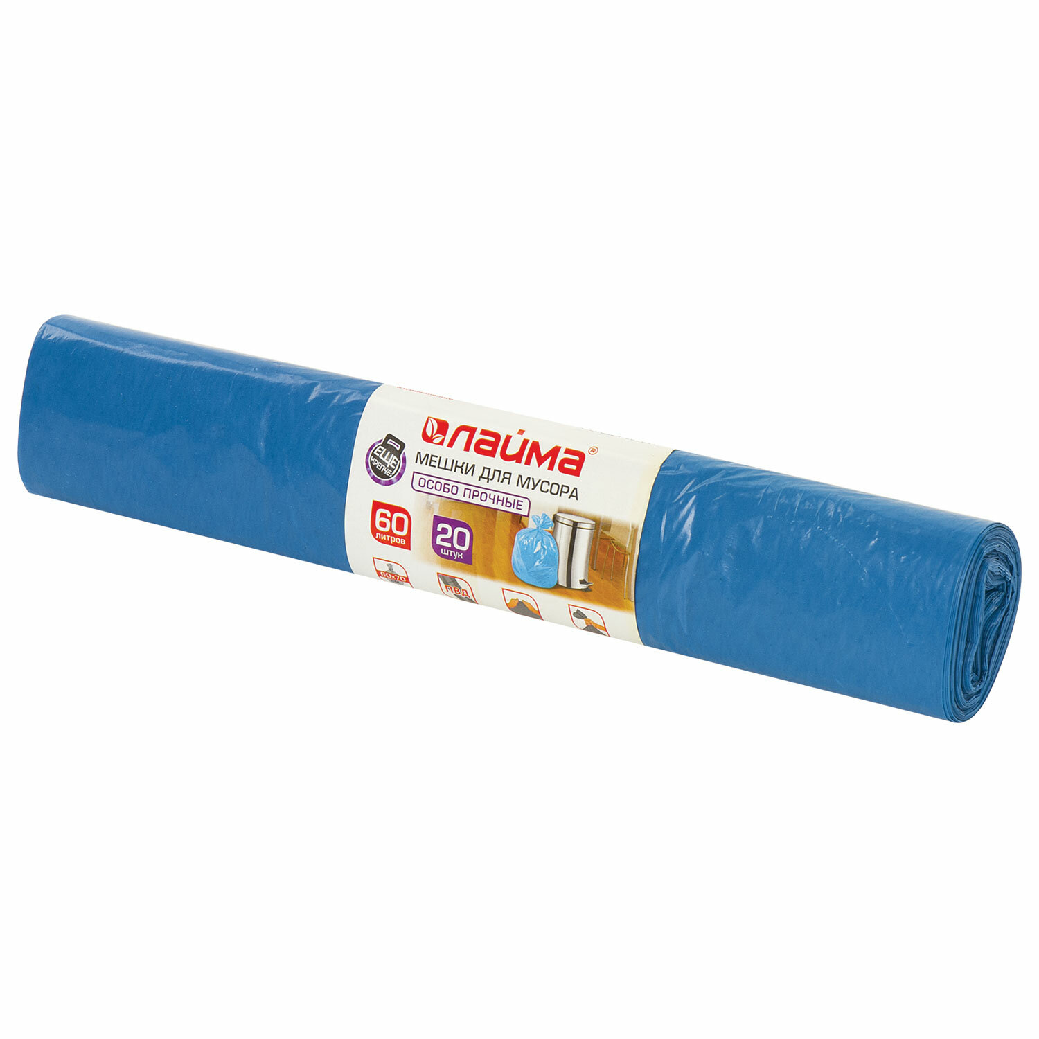 

Мешки для мусора LAIMA 60л, 20шт., синий (601382), 0
