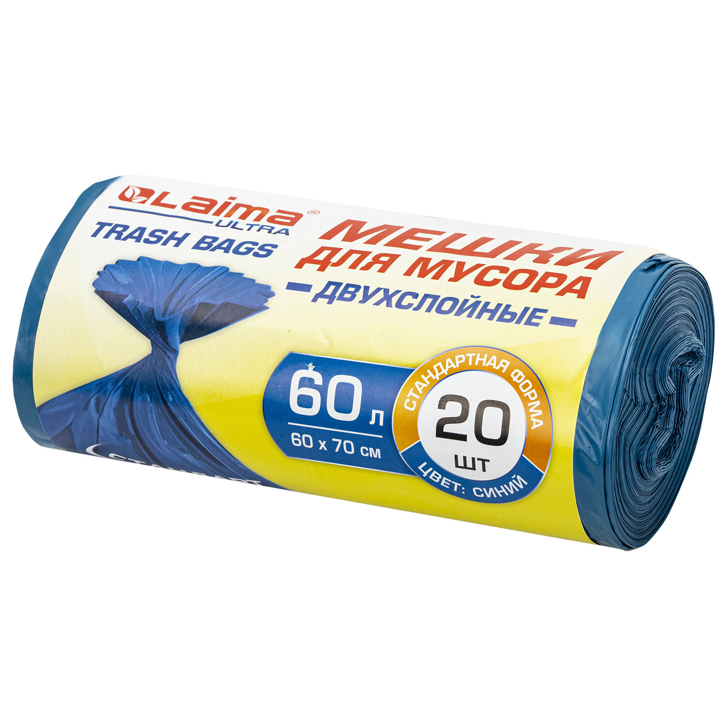 

Мешки для мусора LAIMA ULTRA 60л, 20шт., синий (607687), 0