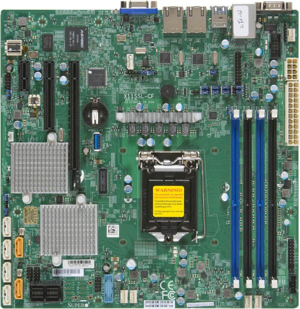 

Материнская плата Supermicro X11SSL-CF, 1xSocket1151, iC232, 4xDDR4, PCI-Ex8, 6SATA3 RAID 0/1/5/10, 8xSAS RAID 0/1/10, 2GLAN, IPMI, 6xUSB 2.0, 5xUSB 3.0, VGA, mATX, Retail (MBD-X11SSL-CF-O), X11SSL-CF