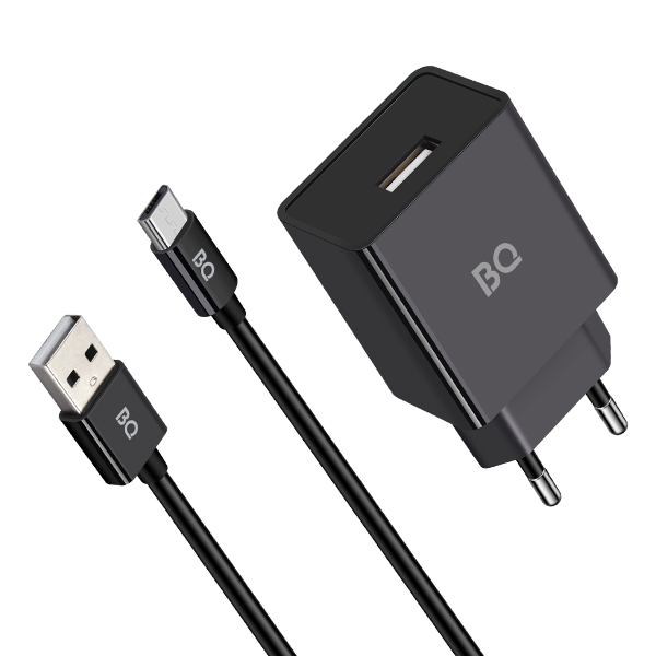 Сетевое зарядное устройство BQ Charger 10W, USB, черный (10W1A01), кабель microUSB