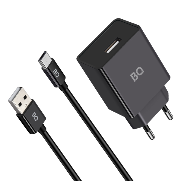 Сетевое зарядное устройство BQ Charger 10W USB черный 10W1A01 кабель microUSB 220₽