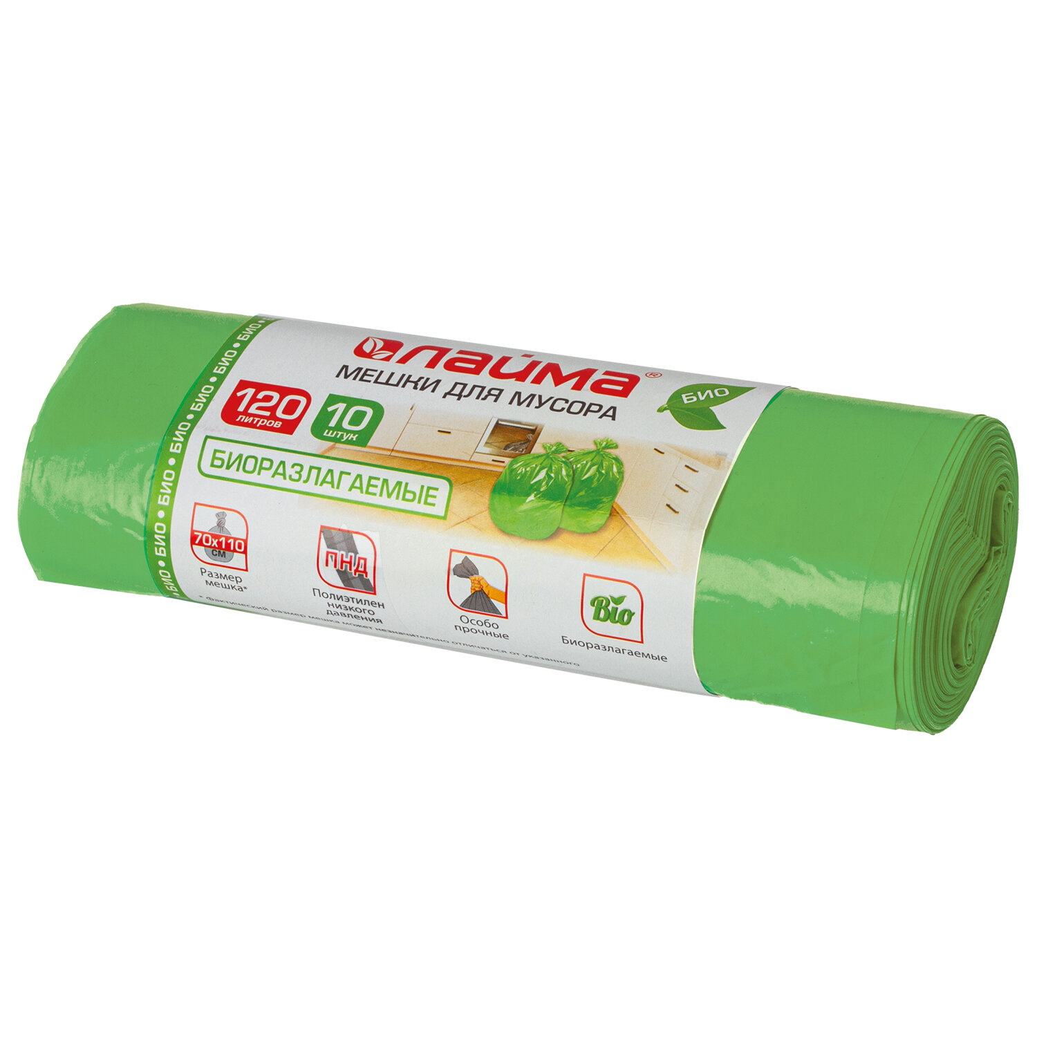 

Мешки для мусора LAIMA 120л, 10шт., зеленый (601402), 0