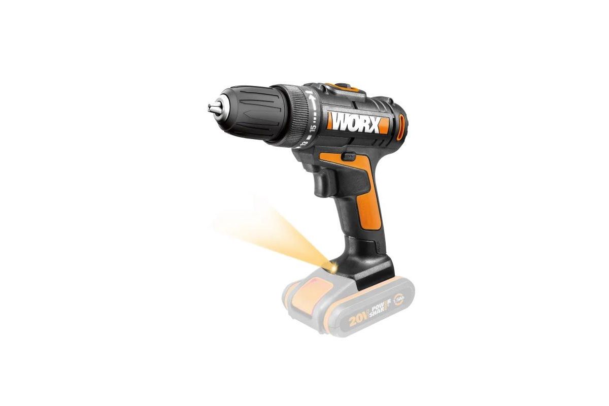 Дрель-шуруповерт WORX WX101.9, аккумуляторный, 30 Н·м, 1450 об/мин, 20V, Li-Ion, быстрозажимной патрон, 900г поставляется без аккумуляторов и зарядного устройства