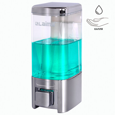 Дозатор для жидкого мыла LAIMA BASIC, пластик, 480мл, хром (605053) - фото 1