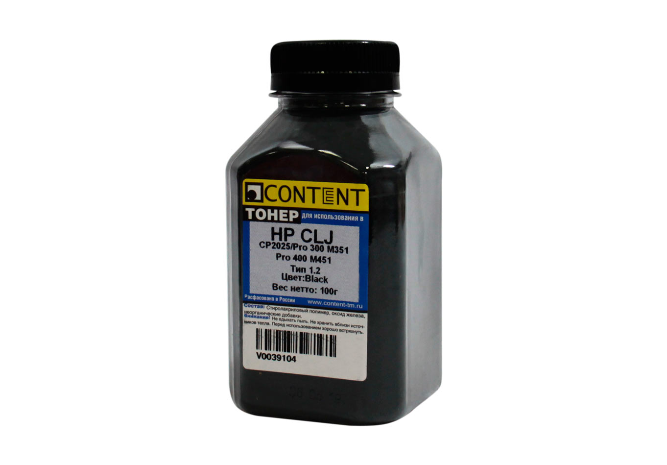 Тонер Content Тип 1.2, бутыль 100 г, черный, совместимый для CLJ CP2025, Pro 300 M351, 400 M451 (V0039104)