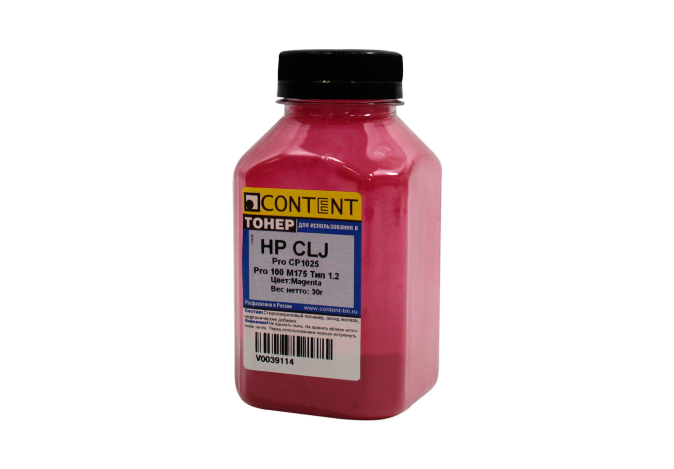 Тонер Content Тип 1.2, бутыль 30 г, пурпурный, совместимый для CLJ Pro CP1025, Pro 100 M175 (V0039114)
