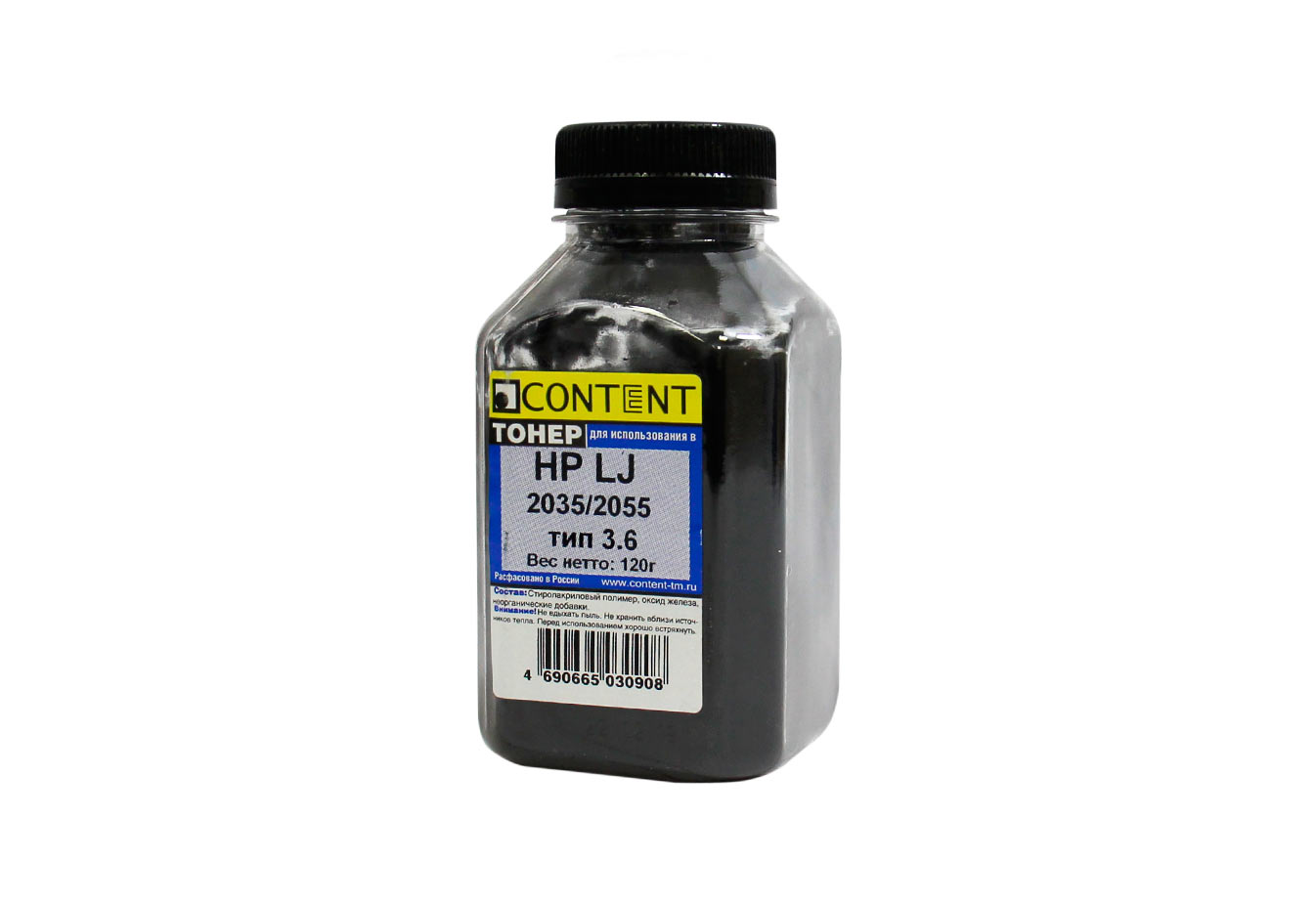 Тонер Content Тип 3.6, бутыль 120 г, черный, совместимый для LJ P2035/2055 (4010715509285)