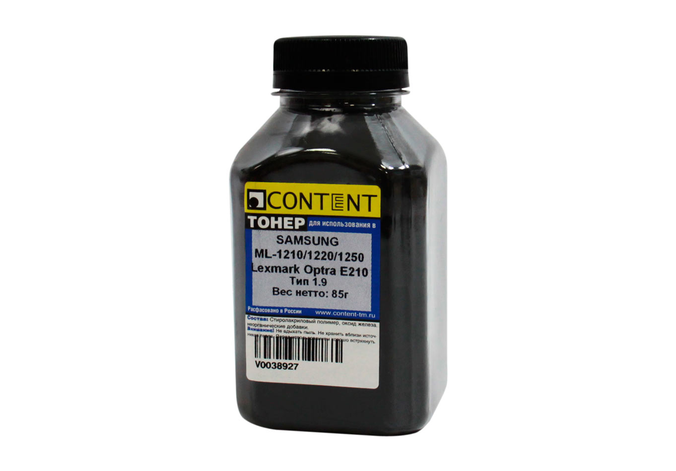 Тонер Content Тип 1.9, бутыль 85 г, черный, совместимый для Lexmark/Samsung ML-1210/1220/1250, Optra E210 (V0038927)