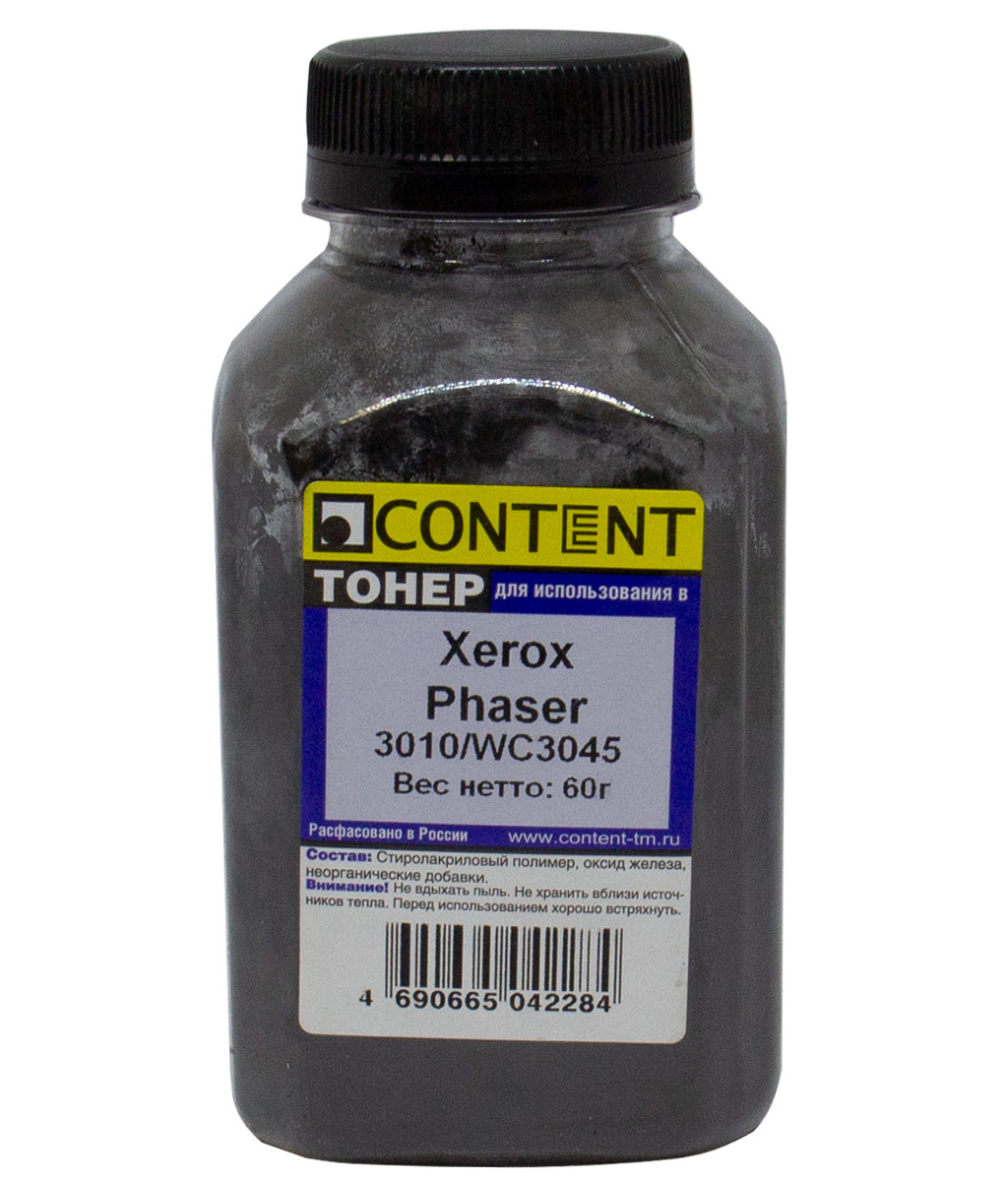 Тонер Content, бутыль 60 г, черный, совместимый для Xerox Phaser 3010, WC 3045 (201040839560)