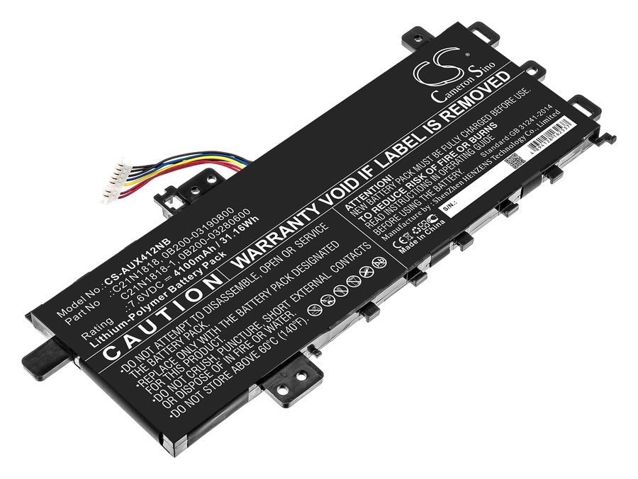 

Аккумуляторная батарея CameronSino CS-AUX412NB для Asus VivoBook 14 X412UA, X412UB, 7.6V, 4100mAh, черный, CS-AUX412NB