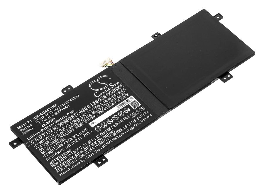 Аккумуляторная батарея CameronSino CS-AUX431NB для Asus UX431, UX431FA, VivoBook S14 S431FL, 7.7V, 6000mAh, черный