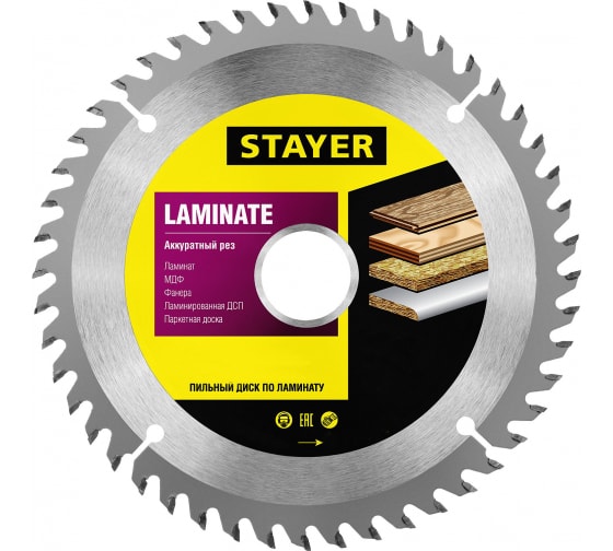 

Пильный диск STAYER Laminate, ⌀165 мм x 30 мм ламинат, чистый рез, 48Т, 1 шт. (3684-165-30-48_z01)