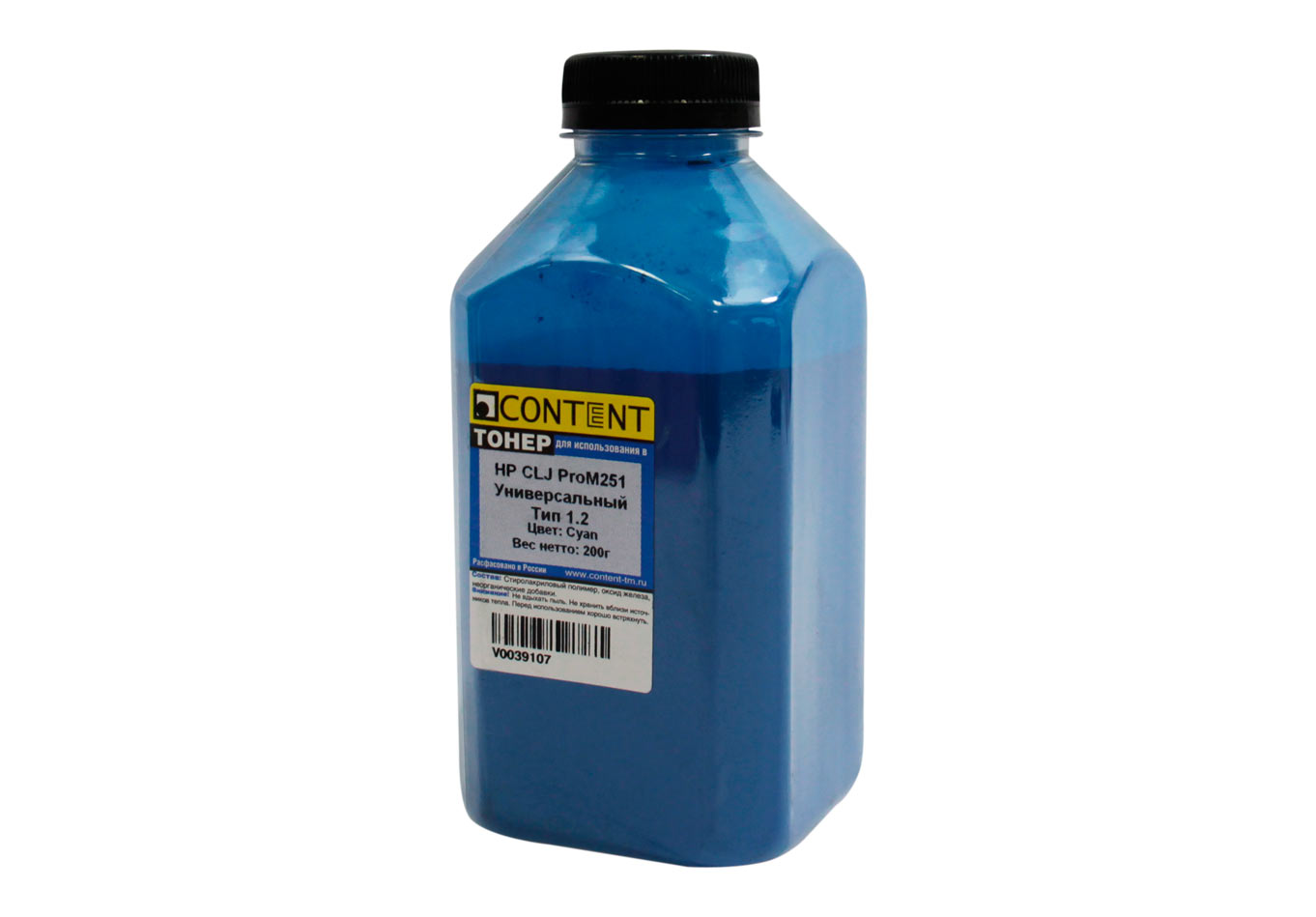 Тонер Content Тип 1.2, бутыль 200 г, голубой, совместимый для CLJ Pro M251, универсальный (V0039107)