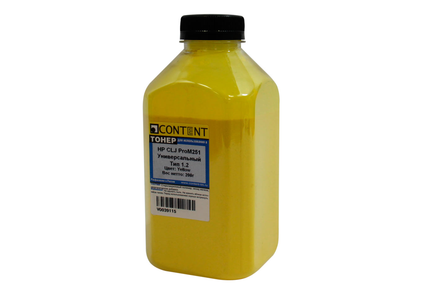 Тонер Content Тип 1.2, бутыль 200 г, желтый, совместимый для CLJ Pro M251, универсальный (V0039115)