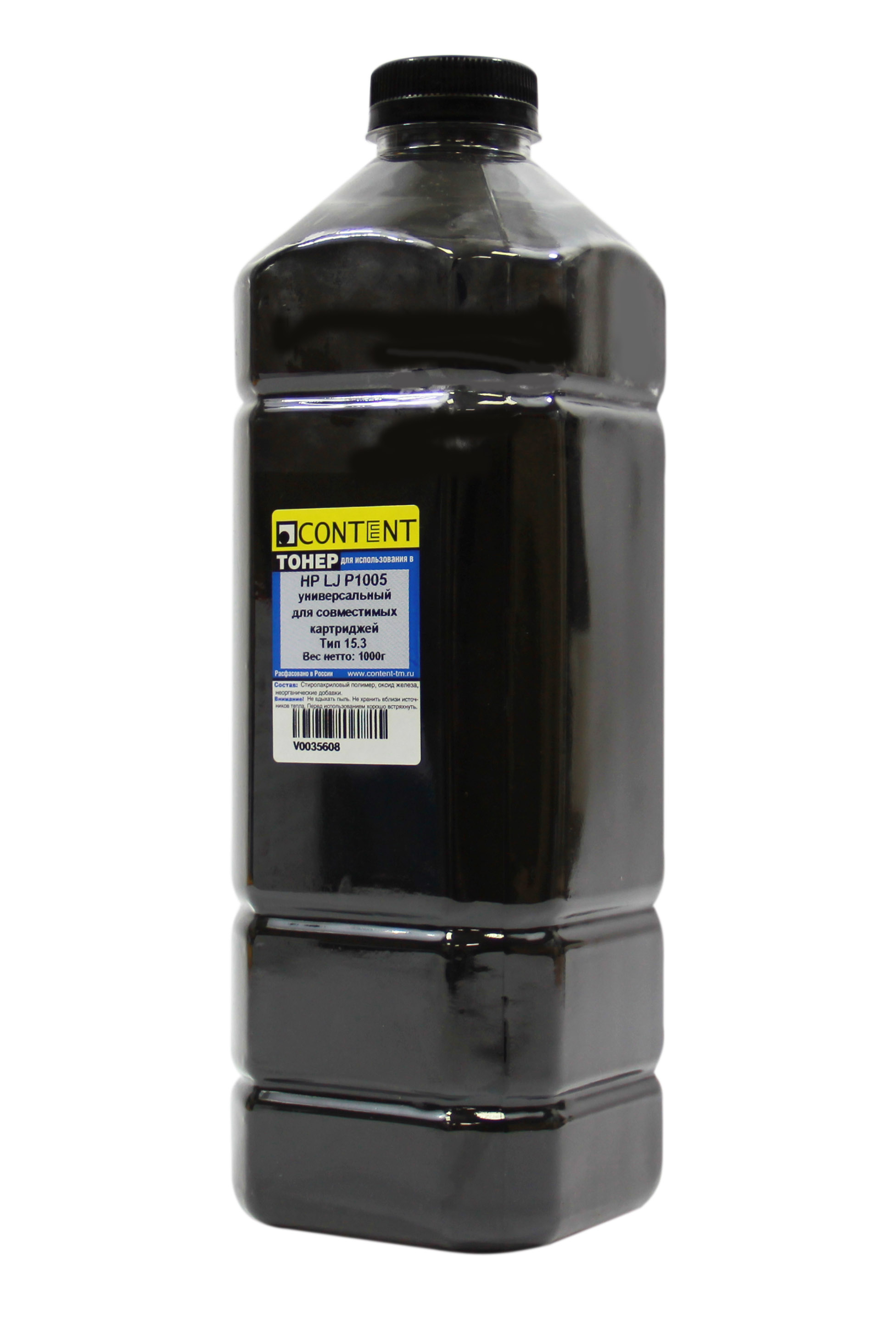 Тонер Content Тип 15.3, бутыль 1 кг, черный, совместимый для HP LJ P1005, универсальный (V0035608)