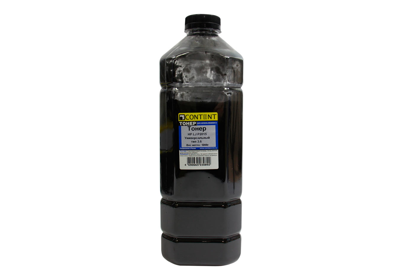 Тонер Content Тип 3.6, бутыль 1 кг, черный, совместимый для LJ P2015, универсальный (4010715509284)